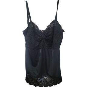 Rhonda Shear Women's Black‎ Lace Overlay Cami 3X Lingerie Feminine Dark Coquette